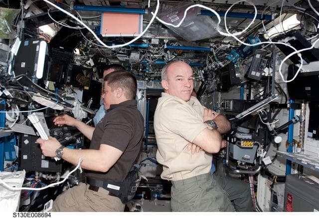 NASA image: Behnken and Williams in US Lab during PMA-3 Relocation OPS
