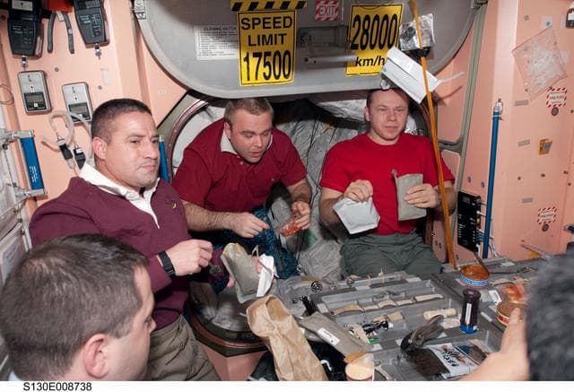 NASA image: Crewmembers Share a Meal in Node 1