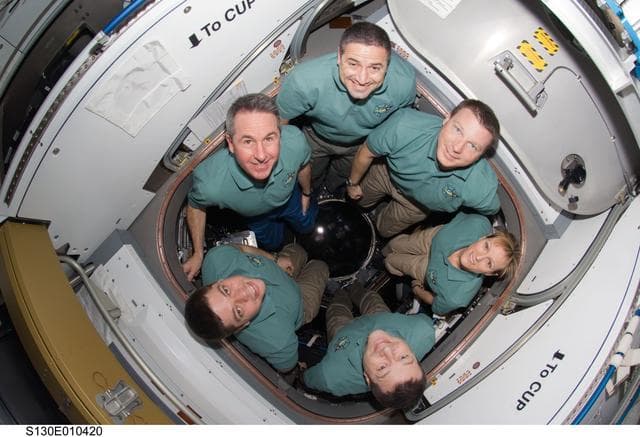 NASA image: STS-130 Crewmembers In-flight Portrait in the Cupola