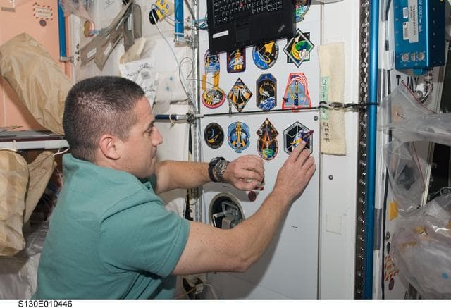 NASA image: Zamka Places STS-130 Mission Patch in Node 1