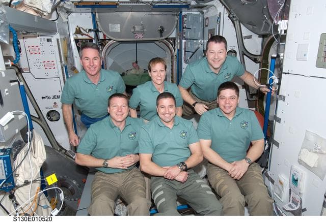 NASA image: STS-130 Crewmembers In-Flight Portrait in Node 2