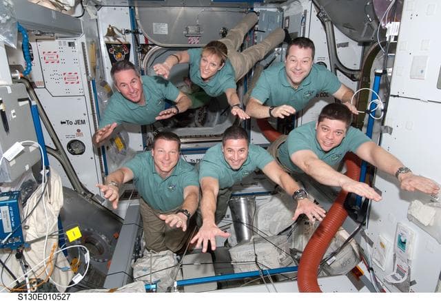 NASA image: STS-130 Crewmembers In-Flight Portrait in Node 2