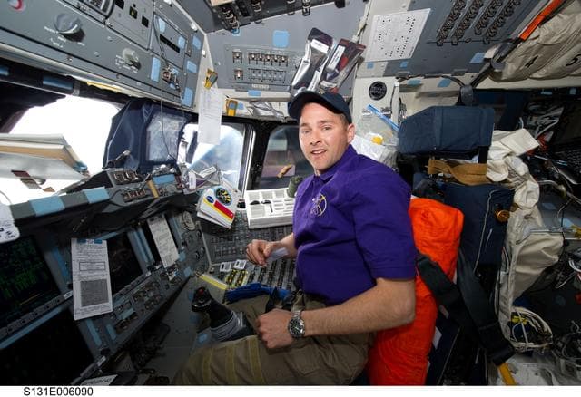NASA image: Dutton on Discovery flight deck