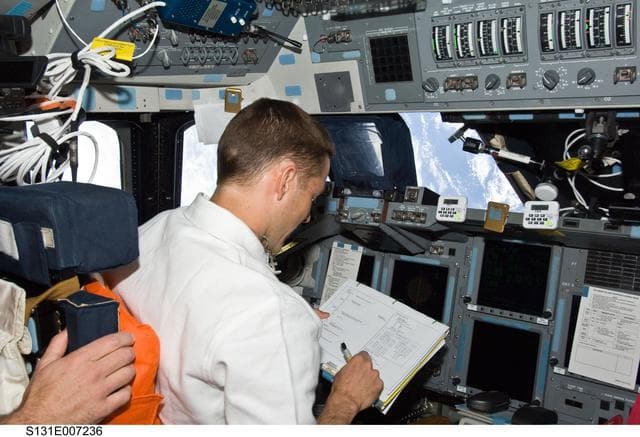 NASA image: Dutton on Flight Deck during Rendezvous OPS