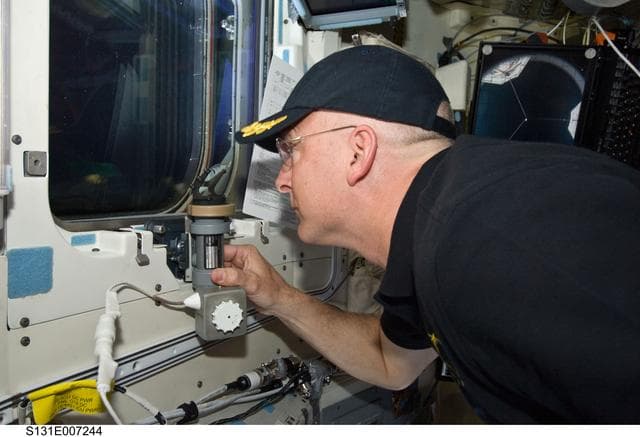 NASA image: Poindexter on Flight Deck during Rendezvous OPS
