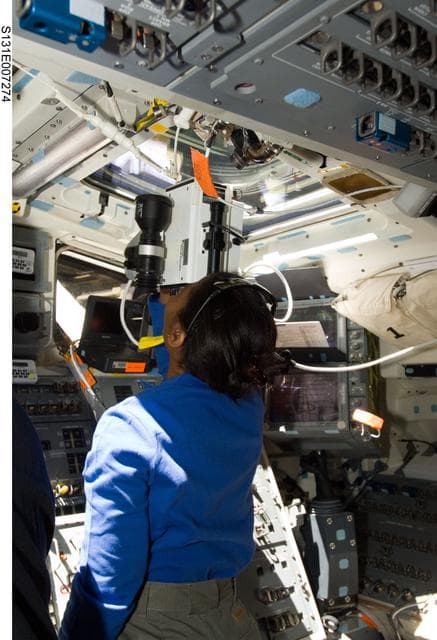 NASA image: Wilson on the Flight Deck during Approach OPS