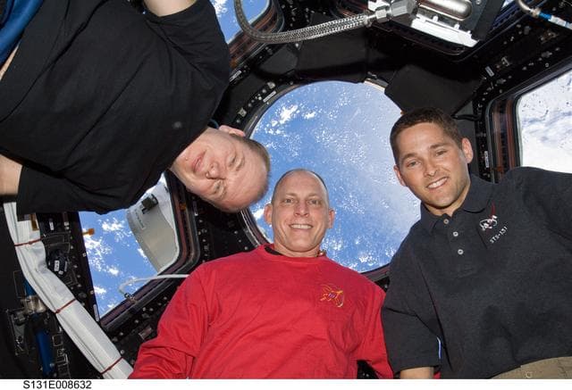 NASA image: Astronauts pose in Cupola