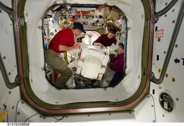 NASA image: STS-131 EVA 2 EMU Prep