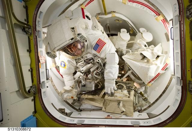 NASA image: STS-131 EVA 2 EMU Prep