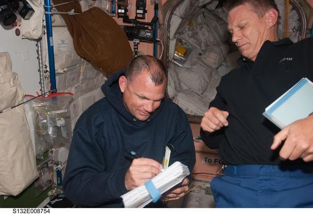 NASA image: Antonelli and Sellers in the Node 1 during Joint Operations