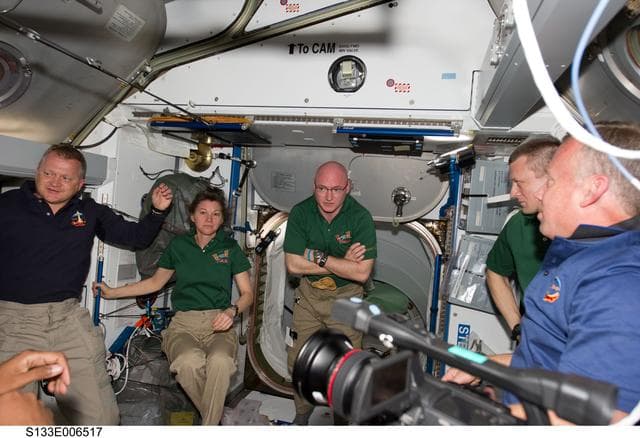 NASA image: STS-133 and Expedition 26 crew in Node 2