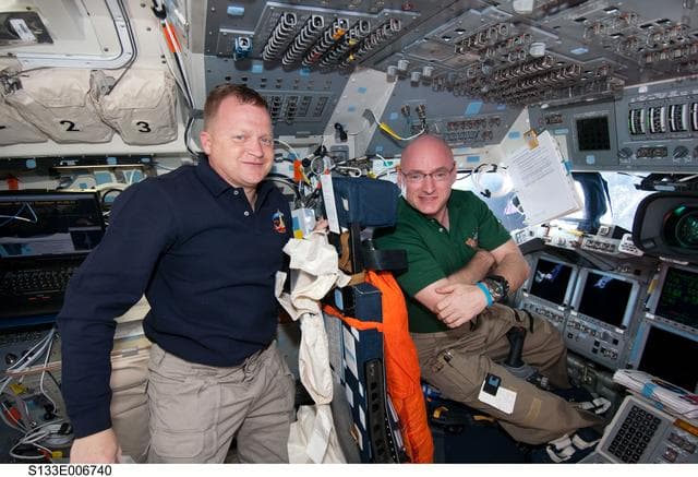 NASA image: Kelly and Boe on forward flight deck
