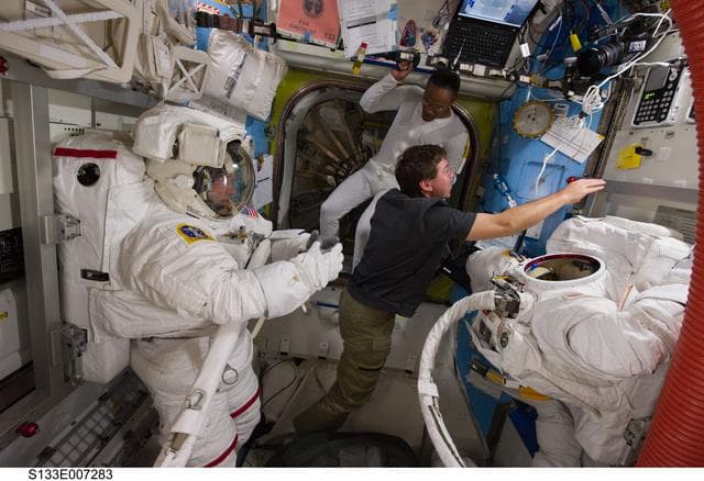 NASA image: STS-133 crewmembers in Airlock