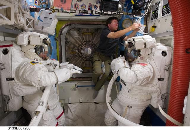 NASA image: STS-133 crewmembers in Airlock