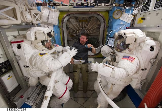 NASA image: STS-133 crewmembers in Airlock