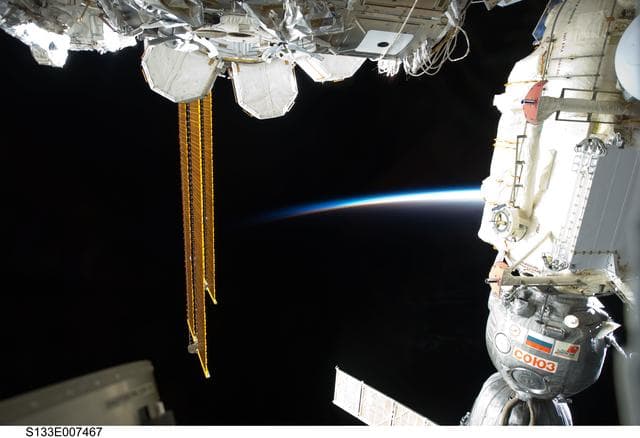 NASA image: Soyuz, Quest and solar arrays