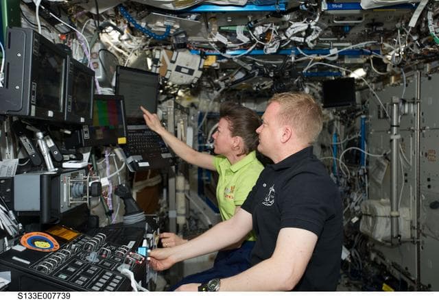 NASA image: Boe and Coleman at SSRMS controls in U.S. Laboratory
