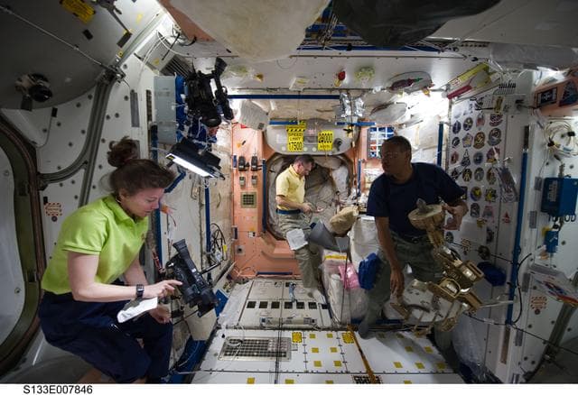 NASA image: Coleman, Nespoli and Drew in Node 1