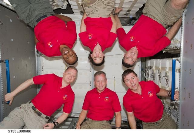 NASA image: STS-133  on-orbit crew portrait