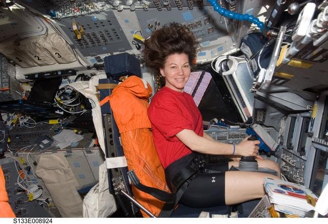 NASA image: Coleman on Discovery forward flight deck