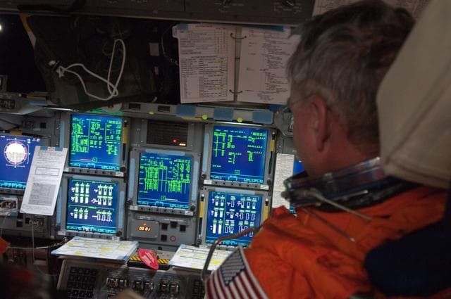 NASA image: View of STS-134 Pilot Johnson on the Flight Deck
