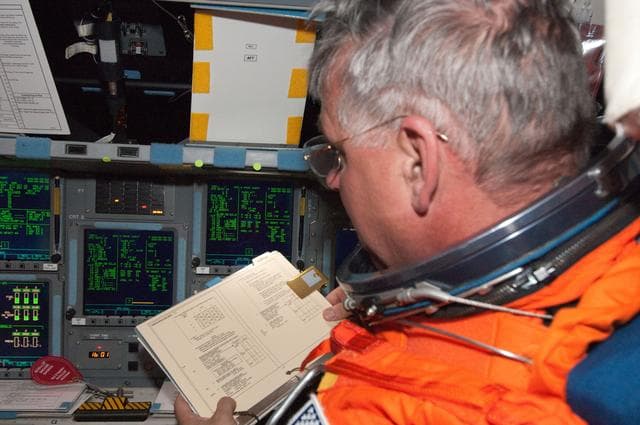 NASA image: View of STS-134 Pilot Johnson on the Flight Deck