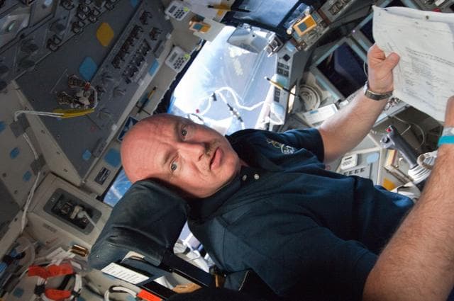 NASA image: View of STS-134 Commander Kelly on the Flight Deck