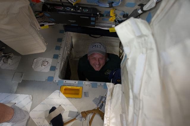 NASA image: View of STS-134 MS Fincke posing for a photo