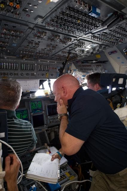 NASA image: View of STS-134 Crew Members on the Flight Deck
