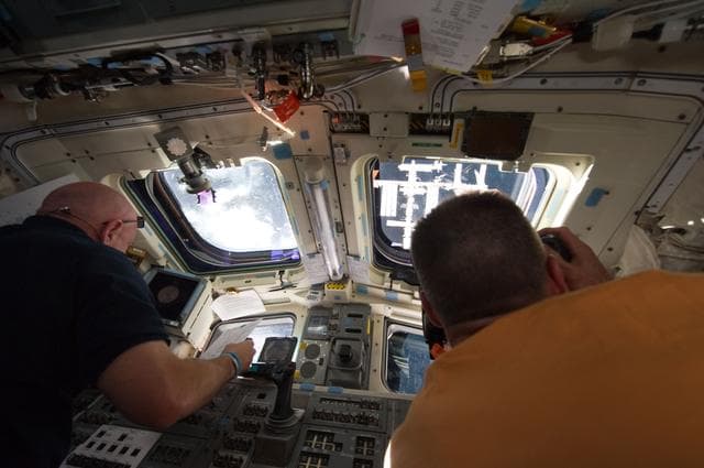NASA image: View of STS-134 Crew Members on the Flight Deck