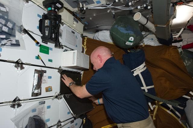 NASA image: View of STS-134 Commander Kelly on the Middeck