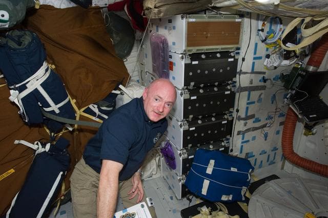 NASA image: View of STS-134 Commander Kelly on the Middeck