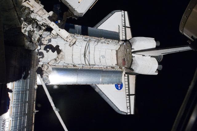 NASA image: View of the Shuttle Endeavour docked to the ISS