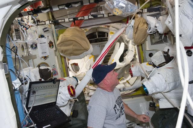 NASA image: View of STS-134 Commander Kelly in the Airlock