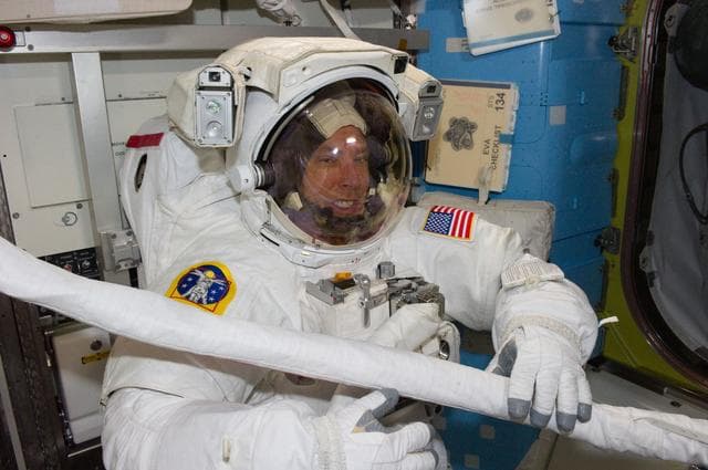 NASA image: STS-134 MS Feustel posing for a photo prior to EVA-2