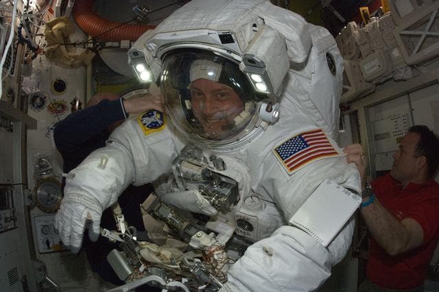 NASA image: STS-134 MS Fincke in the Airlock at the end of EVA-3