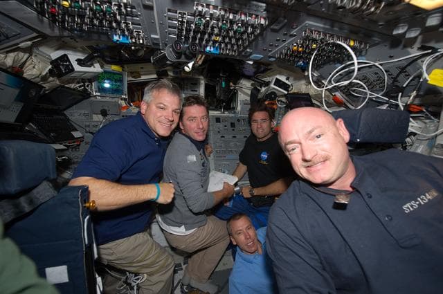 NASA image: STS-134 Crew Members on the Flight Deck