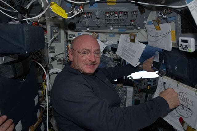 NASA image: STS-134 Commander Kelly poses for a photo on the Flight Deck