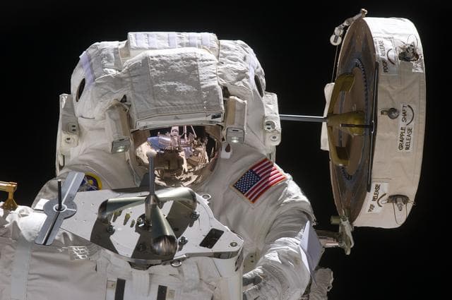NASA image: STS-134 MS Fincke works to secure OBSS during EVA-4