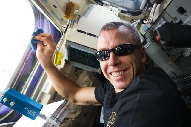 NASA image: View of STS-134 MS Feustel on the Flight Deck