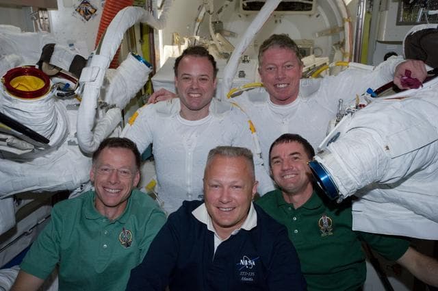 NASA image: Crewmembers in A/L after EVA 1