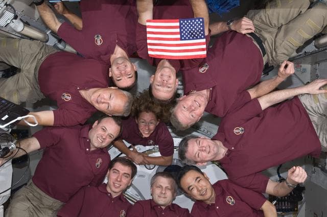 NASA image: In-Flight Portrait of STS-135 and Expedition 28 Crews in Kibo