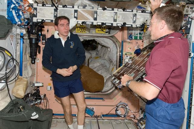 NASA image: Volkov and Ferguson in Node 1