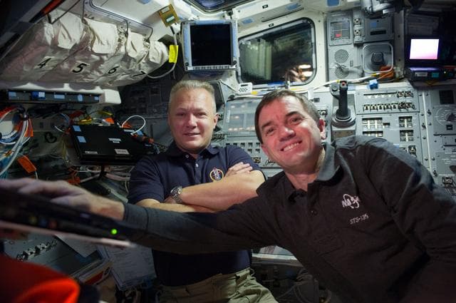 NASA image: Hurley and Walheim on Aft Flight Deck