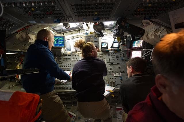 NASA image: Crewmembers on Flight Deck during Undocking OPS
