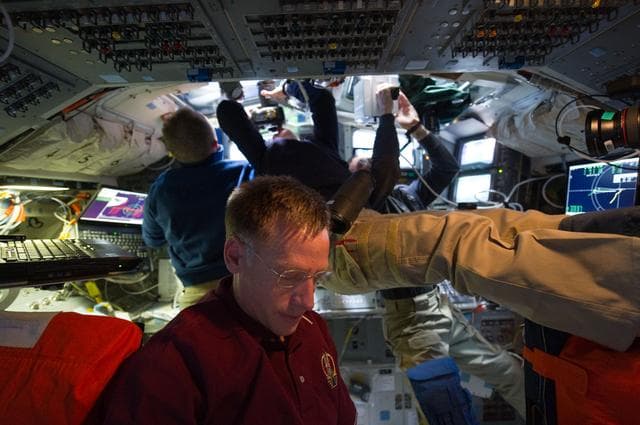 NASA image: Crewmembers on Flight Deck after Undocking