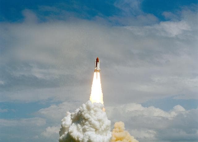 NASA image: STS-26 Discovery, Orbiter Vehicle (OV) 103, lifts off from KSC LC pad 39B