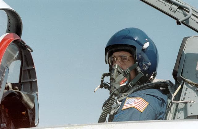 NASA image: Astronaut Gregory in T-38 rear cockpit at Ellington Field