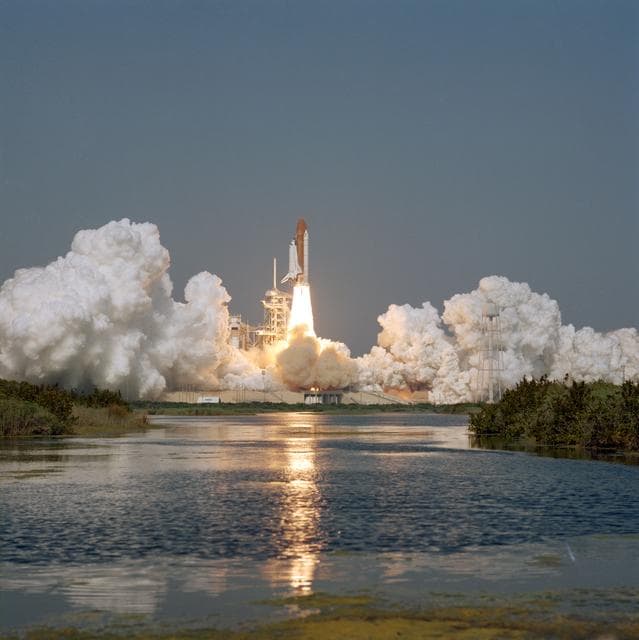 NASA image: STS-29 Discovery, Orbiter Vehicle (OV) 103, lifts off from KSC LC Pad 39B