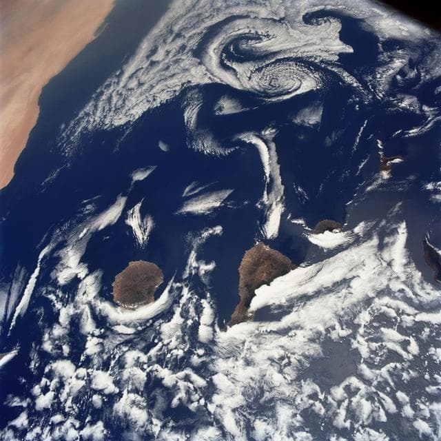 NASA image: Canary Island Group and von Karman Cloud Vortices.